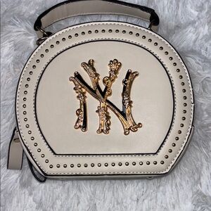 Cream Designer Women's Bag with Gold Accents